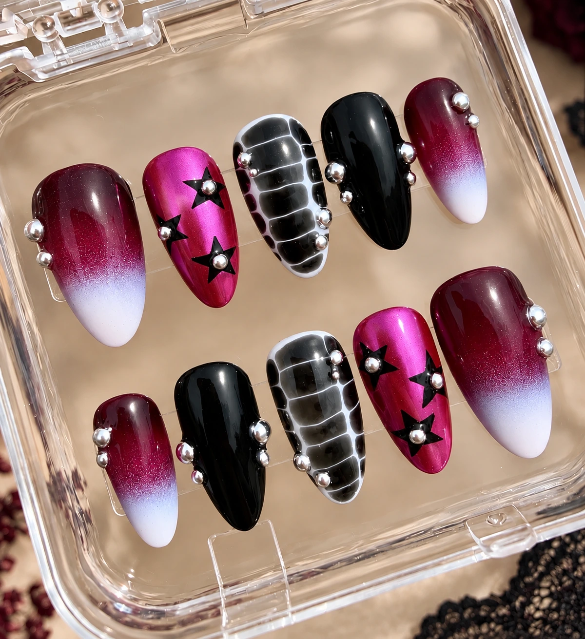 Berry Rebel custom acrylic nail set — handmade press-on nails