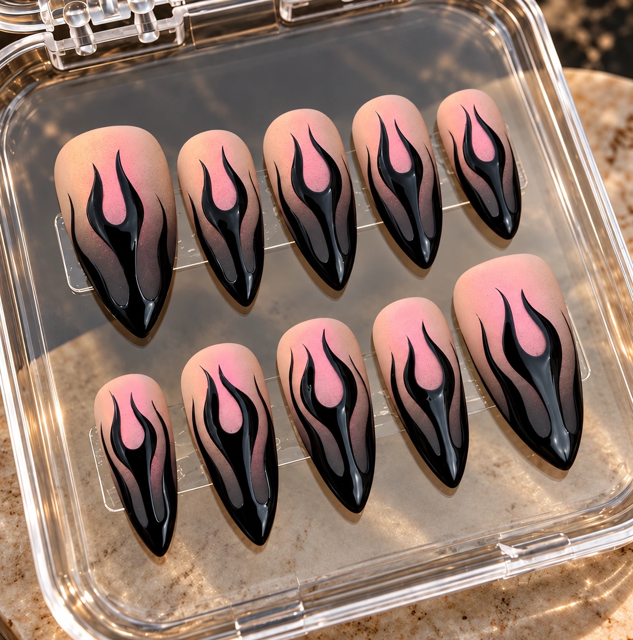 Blush Flames custom acrylic nail set — handmade press-on nails